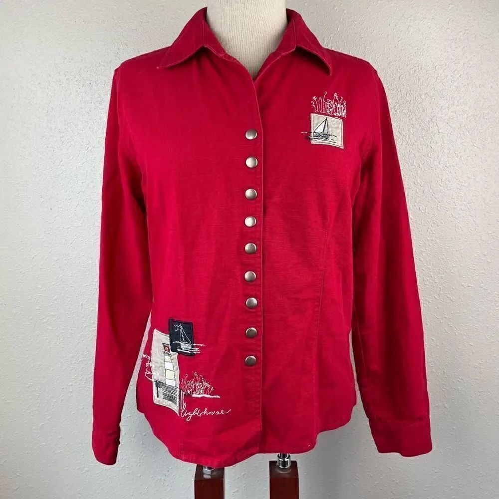 Christopher & Banks Button (Snap) Down Linen Blend Shirt Size M
